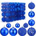 Yunsailing 100 Pcs Christmas Ball Ornaments Decorative Hanging Baubles Set Xmas Balls Seasonal Decorative Pendants for Christmas Tree Holiday Wedding Party Decorations(Blue)