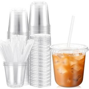 25 Sets Clear Plastic Cups with Lids and Straws, Disposable Iced Coffee Cups for Drinking, Cold Drinks, Juice, Smoothie, Pet Cup for Coffee Shops, Party, Christmas (10 oz)