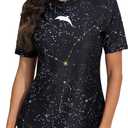 Halcurt Women's Short Sleeve Rash Guard Swimsuit Top with Built in Bra Swim Shirt UPF50+ Quick Dry Bathing Suit Black Galaxy Stars XL