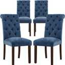 COLAMY Button Tufted Dining Chairs Set of 4, Parsons Upholstered Fabric Dining Room Chairs Kitchen Chairs with Wood Legs and Padded Seat, Blue
