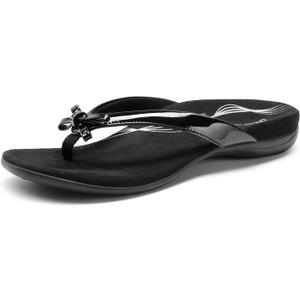 DREAM PAIRS Women's Arch Support Flip Flops Comfortable Dressy Orthopedic Thong Sandals Slides with Bow for Walking Summer Vacation (7, All Black)