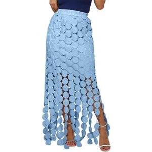 Kissonic Womens Long Fringe Maxi Skirt Summer Hollow Out Boho Elastic High Waist Skirt Size M