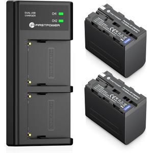 FirstPower 2 Pack NP-F970 Batteries and USB Dual Charger for Sony NP-F970 F960 F950 F930 F750 F570 F550 F530 F330 Battery and Sony Handycams, CCD-SC55 TR516 TR716 TR818 TR910 TR917