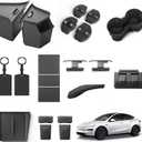 LUCKEASY Organizer for Tesla Model Y Juniper 2025+ Rear Trunk Storage Bins|Wireless Charging Pad|Seat Belt Buckle|Key Card|Center Mat|Glove Box Hook|Seat Hooks|Gear Shift|Door Lock Buckles|Cup Holder