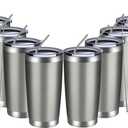 MEWAY 20oz Tumbler 8 Pack Double Wall Vacuum Insulated Travel Mug Bulk, Stainless Steel Tumblers with Lid and Straw, Durable Powder Coated Coffee Cups for Cold & Hot Drinks (Cold Gray, 8)