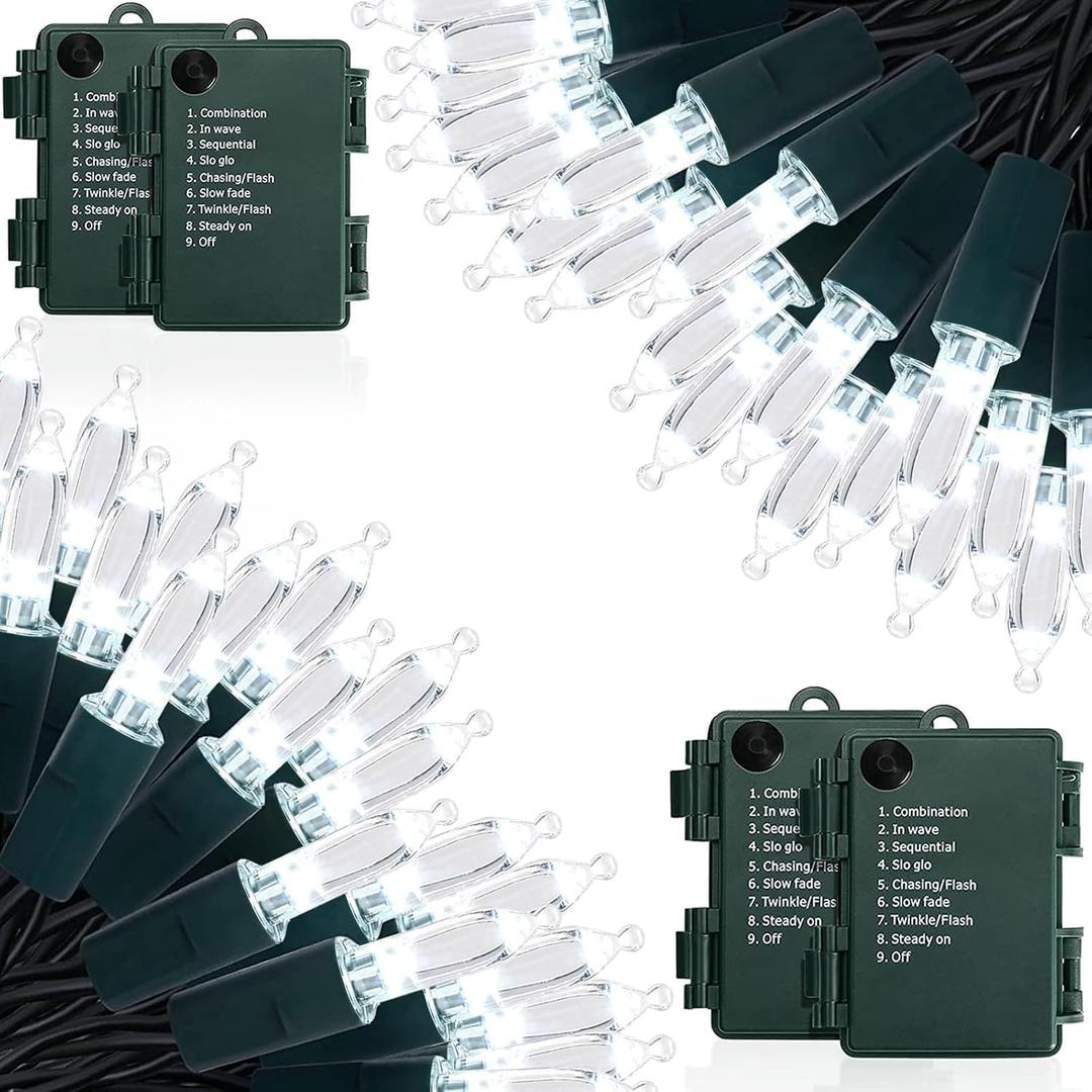 KOUQIYA Battery Operated Christmas Lights 4 Pack, 17ft 50 LED Mini String Light with Auto-Timer 8 Modes Waterproof Tree Lights (Cool White)