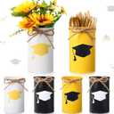 Domensi 6 Pcs 2026 Graduation Table Centerpieces Vases Decor Class of 2026 Graduation Cap Hat Galvanized Metal Vase for Flowers Mason Jar Utensil Holder or Kitchen Home Congrats Grad Party Decorations