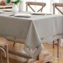 MIULEE Taupe Polyester Linen Rectangle Tablecloth with Decorative Cutouts Waterproof Stain Resistant Table Cloth Burlap Farmhouse Table Cover for Thanksgiving Dining Party Camping, 55 x 84 inch
