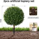 Artificial Boxwood Topiary Ball Trees for Outdoor Set of 2 Fake Plant Bushes with Ground Spike UV Resistant Faux Shrubs for Garden Front Porch, Green