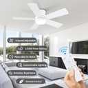 POCHFAN 42 Inch White Ceiling Fans with Lights and Remote, LED Low Profile Flush Mount Ceiling Fan for Bedroom, Living Room, Patio, Quiet DC Motor, 5 Blades
