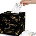 Pajean 50 Pcs Share a Memory Cards for Collections of Life, Memory Cards Box for Guest Ideas Funeral Graduation Wedding Bridal Shower Birthday Anniversary Retirement(Black, Gold)