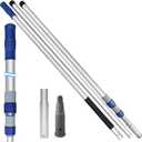 Poolvio 15FT Pool Pole, 3-Piece Telescopic Swimming Pool Cleaning Pole with Universal Threaded Tips, 2-in-1 Design for Skimmer Nets, Vacuum Heads, Brushes & Household Cleaning Tools