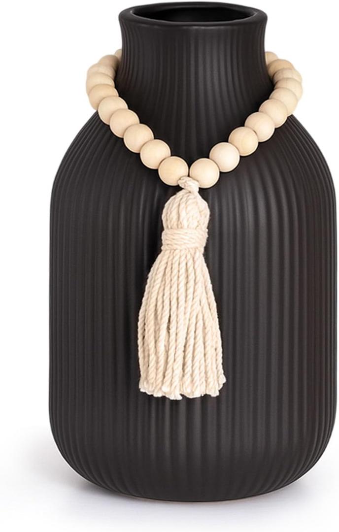 JOHOUSE Black Ceramic Vase, Small Flower Vase for Pampas Grass, Home, Living Room, Dining Table, Farmhouse, Office Decor, Bedroom, Table, Kitchen Shelf, Minimalist Modern Home Decoration