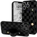 NITITOP Compatible with iPhone 13 Pro Case with Wrist Strap Kickstand Cute Trendy Checkerboard Plaid for Women Girls Slim Fit TPU Silicone Shockproof Full Camera Protective Cover - Black