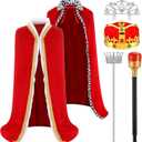 Tisancy 6 Pcs Lord Queen Costume Set Red Emperor and Queen Cape Robe Crown Scepter Medieval Adult Cosplay Costume Set(Classic Style)