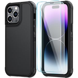 SunStory Compatible with iPhone 14 Pro Max Case with HD Screen Protector, 3-Layer Heavy Duty Full-Body Cover,3 in 1 Hybrid Protective Case for iPhone 14 Pro Max 6.7", Black