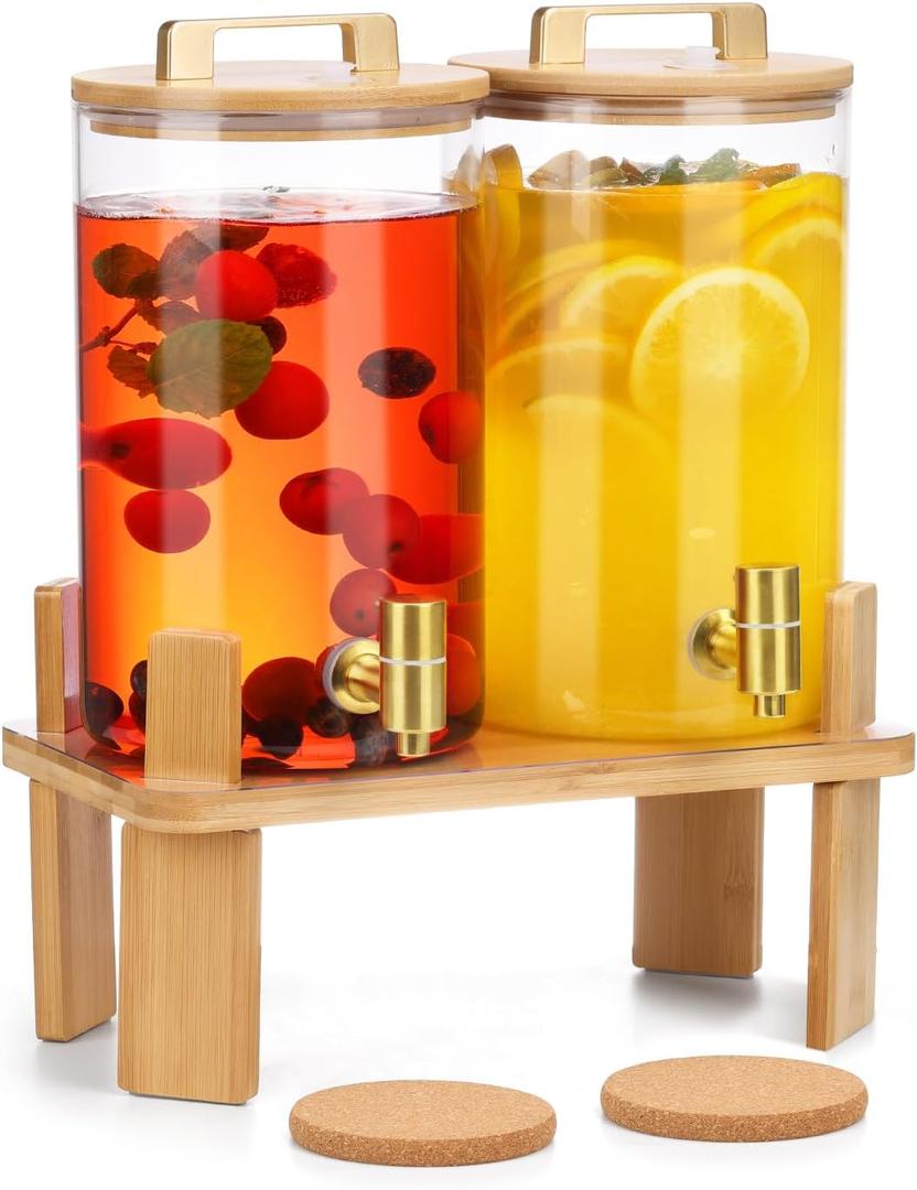 1 Gallon 2 PCS Glass Beverage Dispenser, Drink Dispensers for Parties, Lemonade Dispenser with Airtight Valve and Stainless Steel Spigot for Party, Lemonade, Juice, Tea