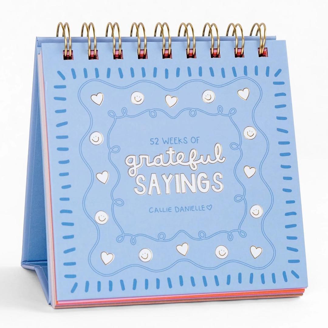 2 x Perpetual Desktop Calendar 52 Weeks of Grateful Sayings by Callie Danielle, 5x5.5 Spiral Bound Easel, Inspirational Quotes, Gratitude Gift for Women, Teachers, Friends, or Coworkers