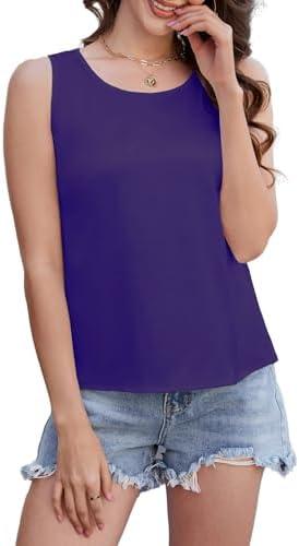 AUGCONE Silk Satin Tank Tops for Women Camisole Crew Neck Sleeveless Cami Summer 2025 XL