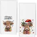 Christmas Highland Cow Kitchen Towels Set of 2, Highland Cow Christmas Decorations Hand Towels for Bathroom Farmhouse 16x24 Inches