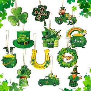Sintuff 36 Pieces St. Patricks Day Decorations Wooden Shamrock Ornaments for Tree St Patricks Day Ornaments Irish Hanging Decorations for Party