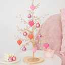 WDS WONDROUS 16Pcs Heart and Ball Ornaments Set, Glitter Pink Orange Christmas Tree Decor with Mixed Finishes for Valentine's Day Wedding Party Decoration