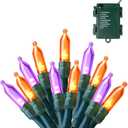 Joiedomi 16.3FT Orange&Purple Halloween Lights,250 Count Battery Operated Christmas String Tree Fairy LED Lights with 8 Modes,Multifunction Green Wire with Timer for Xmas Decor Party Holiday