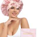 AWAYTR Silk Bonnet for Sleeping Women 100% Mulberry Silk Bonnet with Band 2 Layer Reversible Hair Bonnet Sleeping Hair Wrap (Pink/Beige)