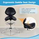Saddle Stool with Wheels,Ergonomic Swivel Rolling Height Adjustable for Salon Beauty Clinic Dentist Tattoo Home OfficeBlack, With Back