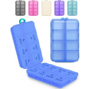 Pill Organizer Medicine Organizer Travel Essentials - Travel Pill Case with Labels, Large Daily Medicine Dispenser (Translucent Blue)