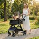 Pet Stroller for Small Medium Dogs Cats Up to 50lbs, Dog Stroller with Removable Carrier, One Click Folding Cat Strollers, All-Terrain 4 Wheels Pet Strollers, Beige