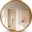 Vintage Gold Round Mirror 23.6inch Decorative Bow Mirrors for Wall Antique Bathroom Vanity Ornate Wall Mirror, Baroque Bow Decor with Metal Frame for Living Room, Entryway, Bedroom, Hallway