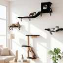 Wall Mounted Cat Furniture Set of 4 4 in 1 Cat Wall Shelves with Hammock, Bridge, Climbing Tree & Perch Shelves for Large Cats, Holds Up to 30 lbs, Indoor Playground