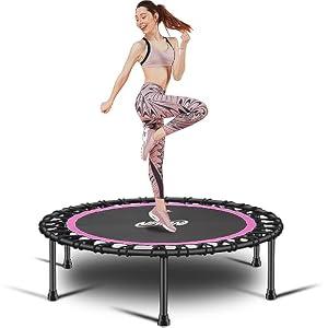 Newan 40'' Silent Fitness Mini Trampoline - Indoor Rebounder for Adults - Best Urban Cardio Jump Fitness Workout Trainer, Covered Bungee Rope System - Max Limit 330 lbs