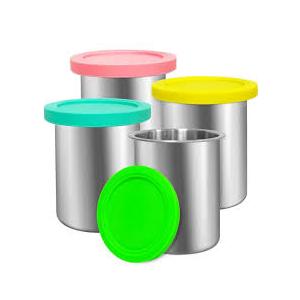 Stainless Steel CreameContainers – 4 Pack, Fit for Deluxe Ice Cream Makers, Silicone Lids, BPA-Free, Dishwasher Safe,