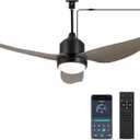 BZX Waterproof Outdoor Ceiling-Fan with Light - 52" Modern Ceiling Fans with 3 Colors LED Light, App & Remote Control, Quiet DC Motor, for Patios Gazebo (Black-Wood Grain)