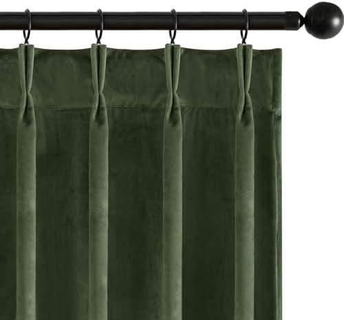 MIULEE Olive Green Velvet Curtains 108 inches Long, Pinch Pleated Blackout Drapes with Hooks, Thermal Insulated Pinch Pleat Panels for Bedroom Living Room, 2 Panels, Green, 40*108*2