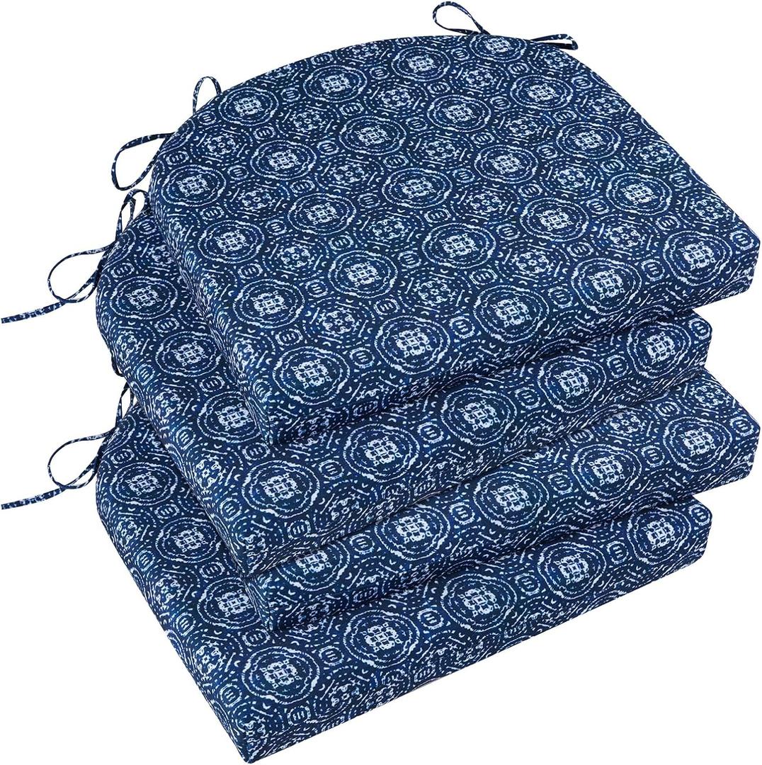 Basic Beyond Outdoor Chair Cushions Set of 4, Outdoor Cushions for Patio Furniture, Water Resistant Patio Chair Cushions with 2 Ties, 17x16x2, Blue Circles