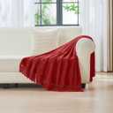 CozeCube Chenille Throw Blanket for Couch, Cozy Plush Fuzzy Decorative Christmas Red Blanket with Fringe Tassels, Lightweight Throws for Bed Sofa Gift Home Decor, 50"X60"
