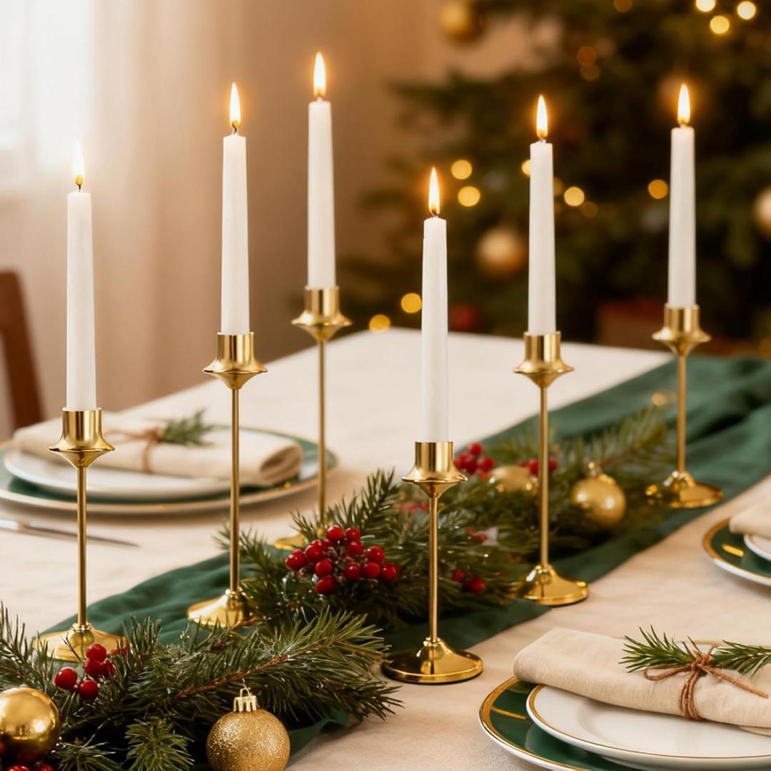 Joyyy Weighted Candlestick Holders Candle Stick Holder for Candlesticks, Vintage Metal Candelabra Candlestick Holders Candle Stand for Holiday Fireplace Party Dining Home Set of 6 (Gold)
