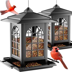 Birdream 2 Pack Bird Feeders for Outdoors Hanging - 7LB Total Capacity Classic Courtyard Design Fun Assembly Large Bird Feeder, Attracting Wild Birds Cardinals Goldfinches Sparrows (Black)