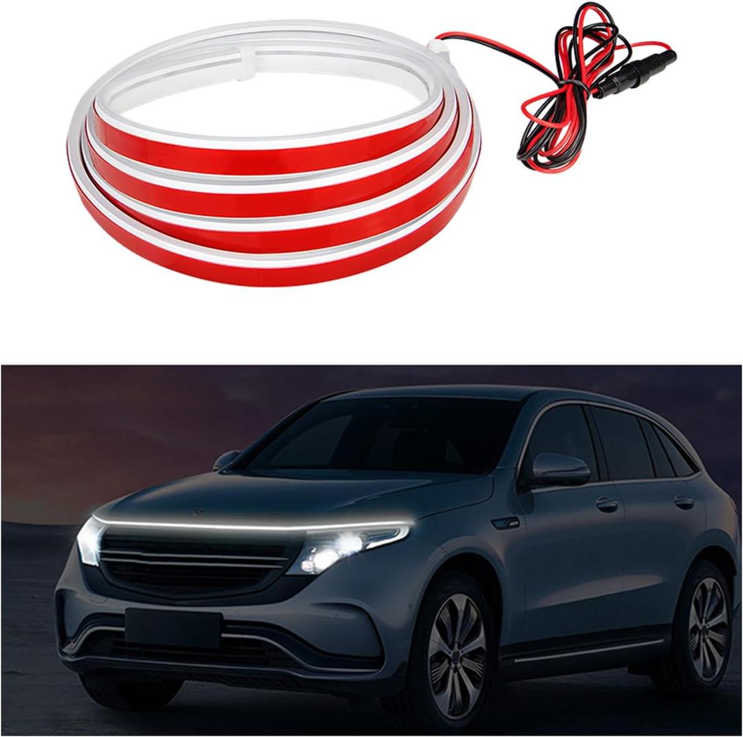 71'' Car Hood Light Strip, Flexible Dynamic Daytime Running Light Strip, Waterproof Auto LED Strip Light with Fuse Protection, Universal Exterior Decor for Most Vehicles (White)