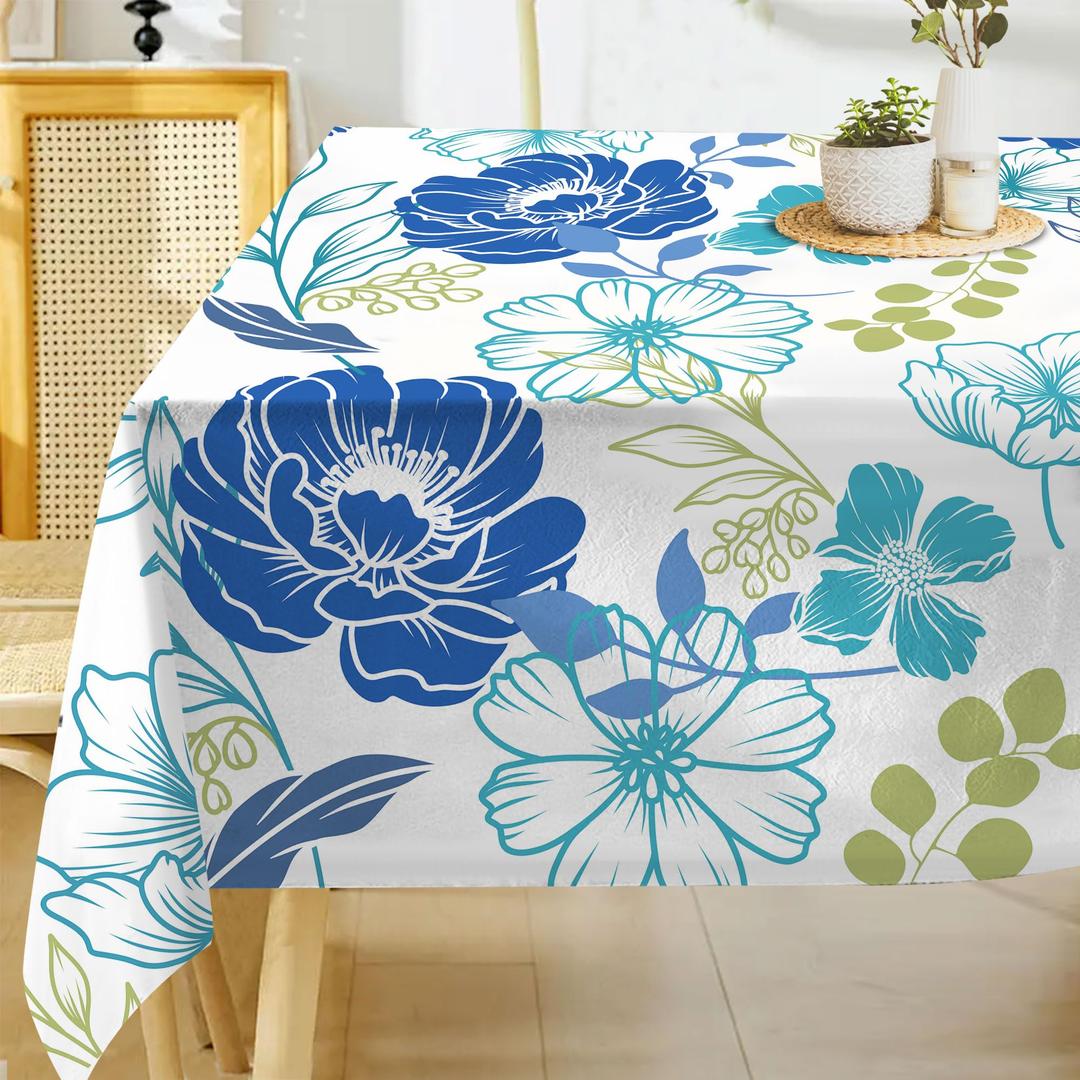 Hexagram Floral Tablecloth 60x120 Inch Summer Rectangle Table Cloth Farmhouse Season for Home Picnic Kitchen Dining Party Decorations