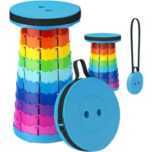 AMPMG Portable Collapsible Stool  Adjustable Height Folding Stool for Camping, Hiking, Fishing, BBQ, Travel, Outdoor Use Lightweight, Heavy-Duty Support, Portable Seat with Carry Strap (Rainbow)