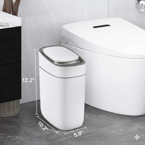 PHECO Slim Bathroom Garbage Can with Lid, 2.5 Gallon Automatic Adsorption Garbage Can, Narrow Sensor Bin, Slim Waterproof Garbage Can, Smart Waste Bin for Narrow Space (Bag Self-Absorbing