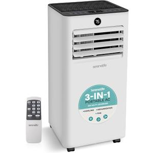 SereneLife 10,000 BTU Portable Air Conditioner, 3-in-1 AC with Cooling, Dehumidifier and Fan, Energy Efficient Mini AC Unit with 450 Sq. Ft. Coverage, Includes Window Mount Kit, (Gray) (White)