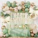 DBKL Sage Green Birthday Decorations with Happy Birthday Banner, Sage Green Sand White Gold Confetti Balloons Butterfly Fringe Curtain Party Decorations for Women Girls