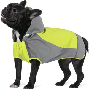 IECOii Dog Raincoat,Waterproof Rain Coat for Small Dogs,Adjustable Pet Rain Jacket with Hood,Lightweight Doggy Raincoats with Reflective Stripes,Green,Small