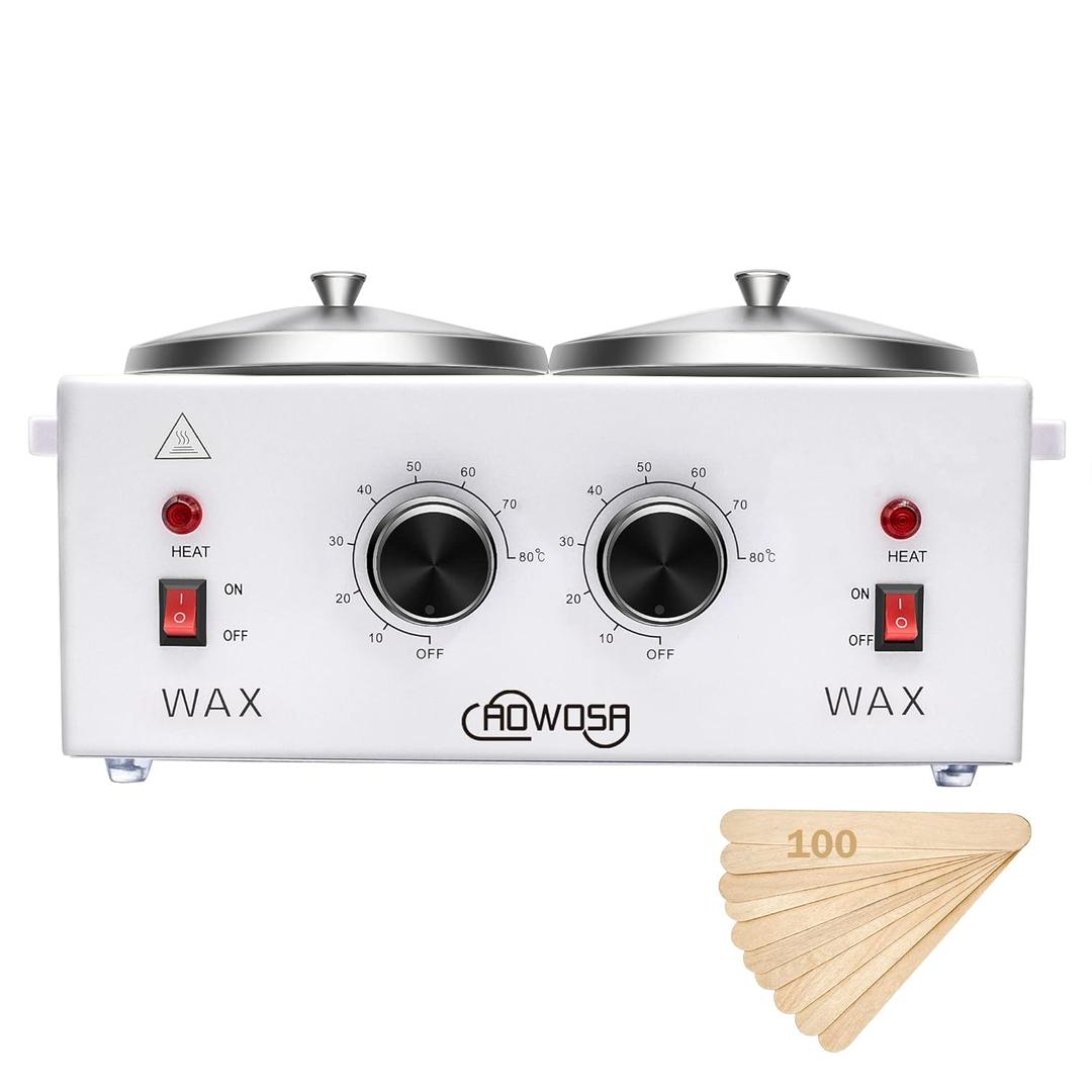 Professional Waxing Kit Wax Warmer Double Pot Wax Heater Machine for Hair Removal, Large Waxing Pot for Spa Salon Beauty Esthetician Home, with Adjustable Temperature Set, 50 Stick(White)