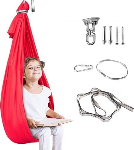 Therapy Swing for Kids with Special Needs (Hardware Included) Snuggle Swing Cuddle Hammock Indoor Adjustable Aerial Yoga for Children with Autism, ADHD, Aspergers, Sensory Integration (Red)